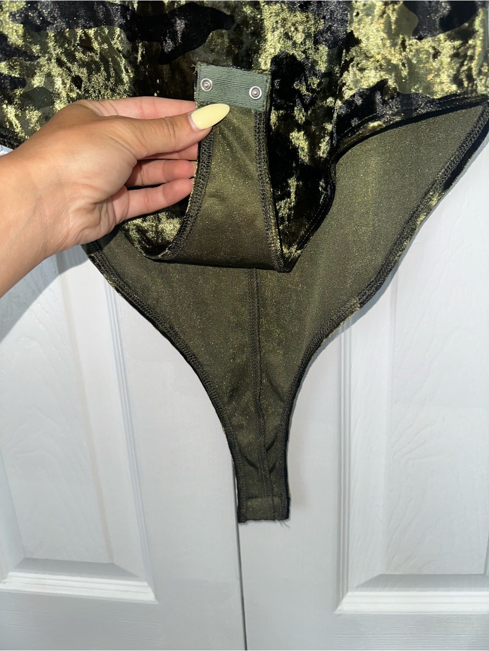 Forever 21 Olive & Black Camo Velvet Bodysuit - Picture 4 of 8